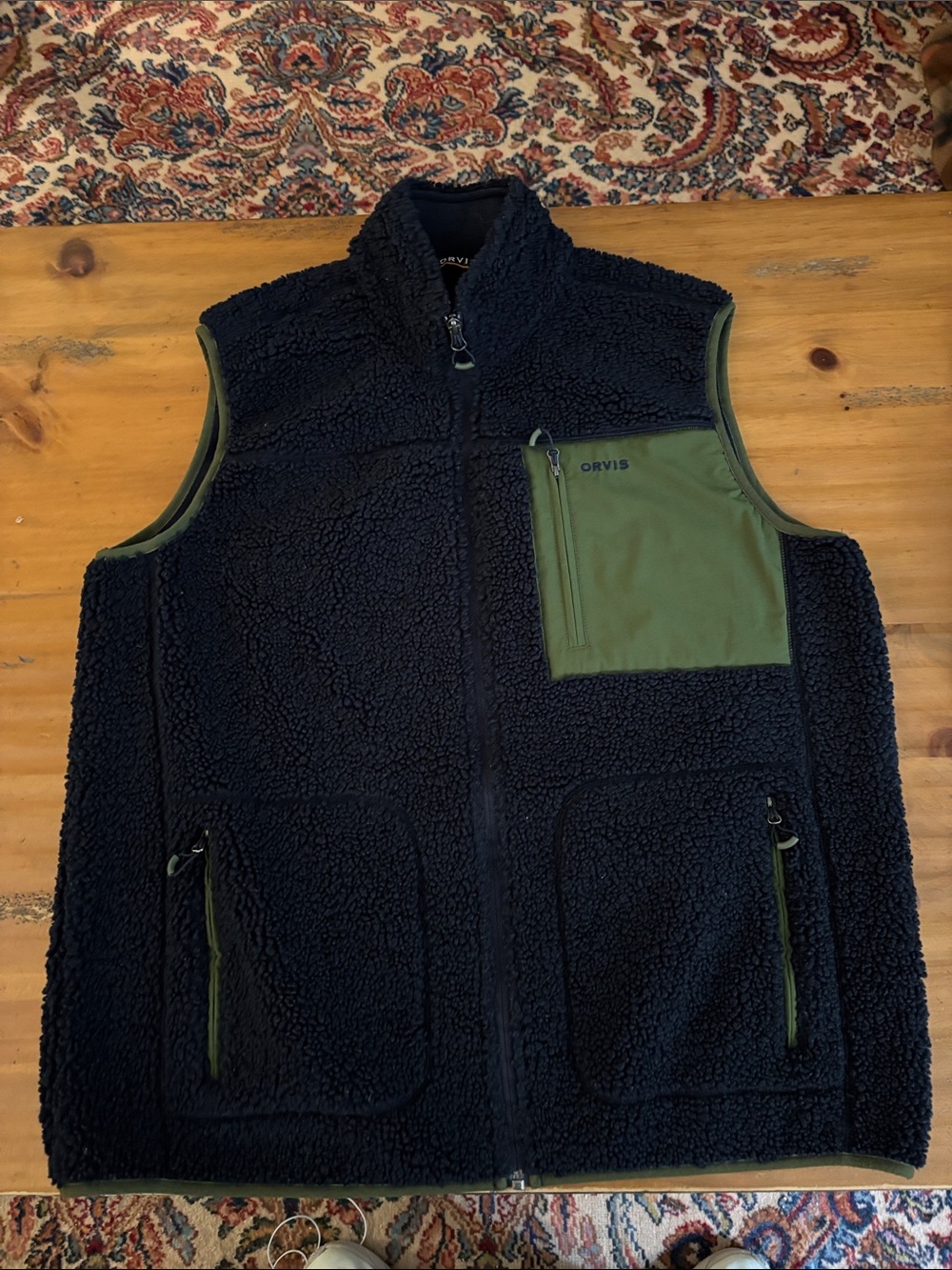 Orvis Black Sherpa Vest with Olive Chest Pocket